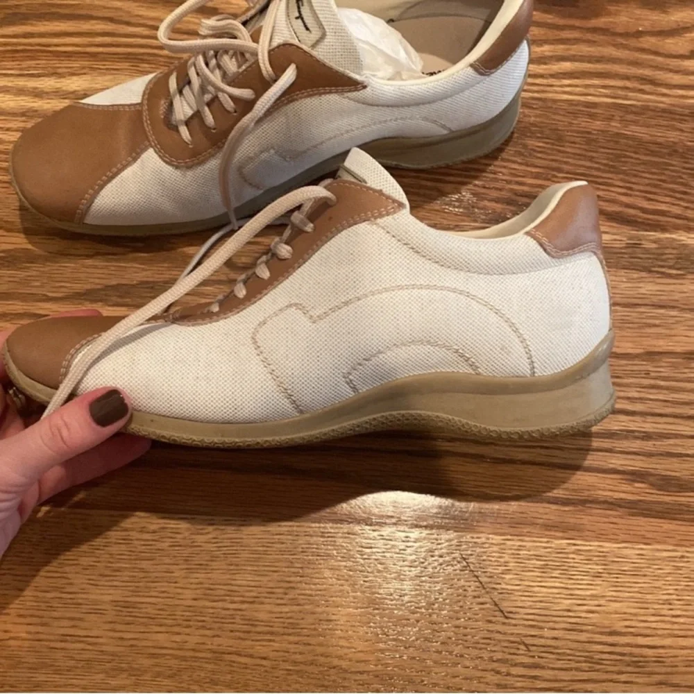 Salvatore Ferragamo Brown Leather Canvas Sneakers with Classic Design